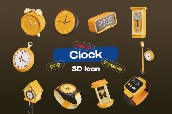 3D时钟Blend图标 3D Clock Blender Icon