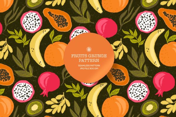 热带水果无缝图案 Fruits Grunge Pattern