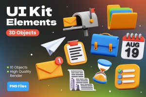UI套件元素3D对象图标 UI Kit Element 3D Objects