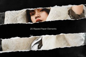 20张撕碎黑纸元素照片叠层素材 20 Ripped Paper Elements