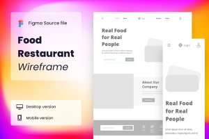 快餐餐饮网站网页设计线框图模板 Food Restaurant Wireframe Website