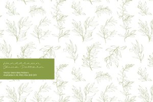 手绘橄榄花植物无缝图案 Hand-drawn Olive Seamless Pattern