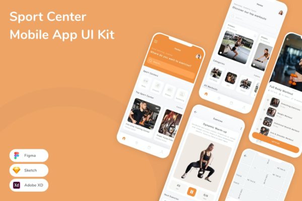 运动和健身应用程序UI 套件 Sport Center Mobile App UI Kit