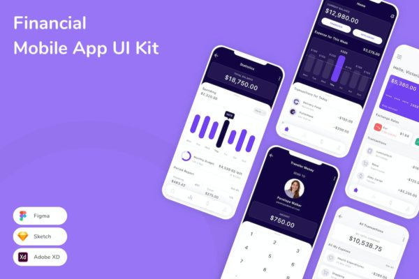 财务移动应用程序 UI 套件 Financial Mobile App UI Kit