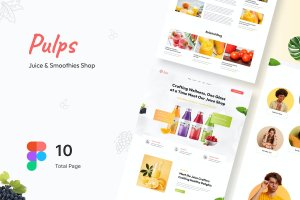 果汁和冰沙店网站设计Figma模板 Pulps – Juice & Smoothies Shop Website Design