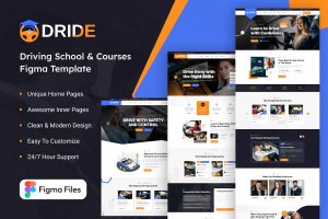 Dride – 驾驶学校和课程网站设计 Figma 模板 Dride – Driving School & Courses Figma Template