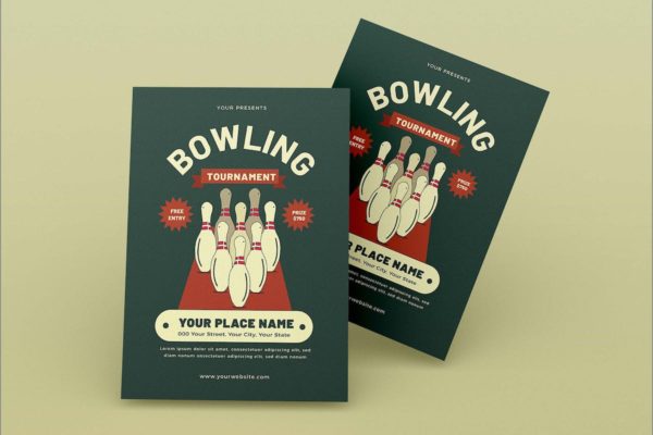 保龄球活动比赛传单设计模板 Bowling Event Tournament Flyer