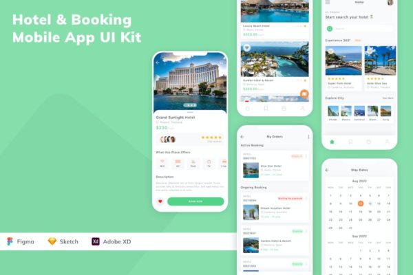 酒店和预订移动应用程序 UI 套件 Hotel & Booking Mobile App UI Kit