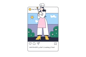 厨师Instagram发布人物场景概念插画 Chef Instagram Post Concept with People Scene
