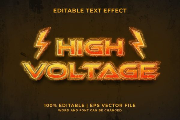 高压电效果矢量可编辑文本效果AI字体样式 High Voltage Vector Editable Text Effect