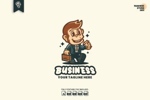 猴子商务企业卡通标志设计模板 Monkey Business Cartoon Logo