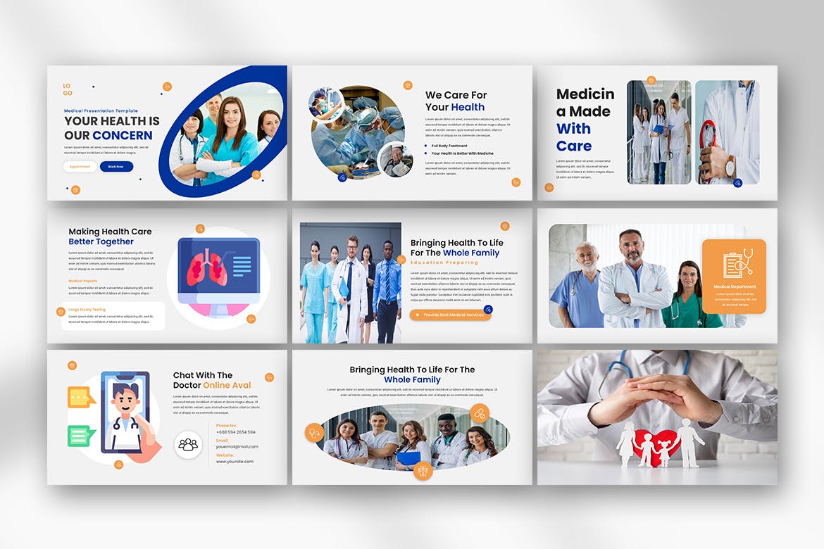 医生、医疗、诊所医院适用的 Powerpoint 演示文稿模板 Doctors Medical Powerpoint Presentation Template 设计小咖