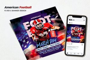 美式足球（橄榄球）活动传单设计模板 American Football