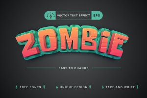 3D 鬼屋创意文本效果AI字体样式 3D Zombie – Editable Text Effect, Font Style