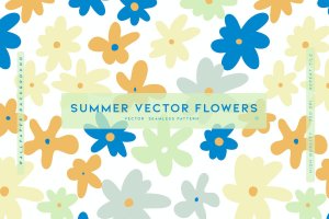 夏季花朵矢量图案插画 Summer Vector Flowers