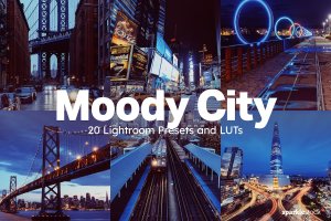 20 个繁华大都市照片后期调色处理 Lightroom 预设和 LUT 20 Moody City Lightroom Presets and LUTs