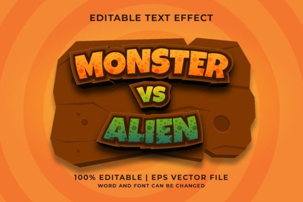 怪物与外星人主题立体字矢量可编辑文本效果AI模板 Monster Vs Alien Vector Editable Text Effect