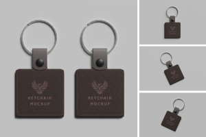 皮革钥匙扣样机 Leather keychain Mockup