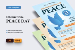 和平日传单 Ai & EPS 模板 Peace Day Flyer Ai & EPS Template