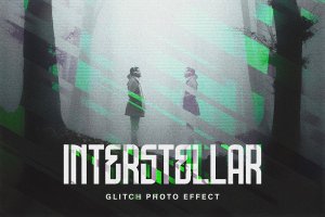星际故障照片效果PSD模板 Interstellar Glitch Photo Effect