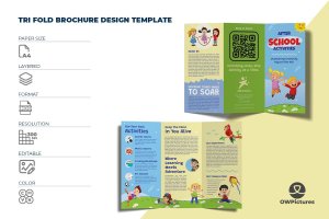 课后活动三栏式小册子模板 After School Activities Tri-Fold Brochure Template