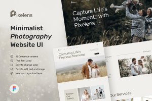 摄影网站设计 UI 模板 Pixelens – Photography Website Design UI Template
