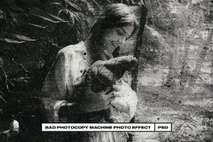 残旧复印机照片效果PSD模板 Bad Photocopy Machine Photo Effect