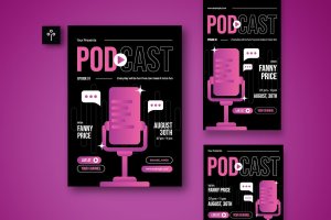 粉色渐变色播客传单集 003 Pink Gradient Podcast Flyer Set 003