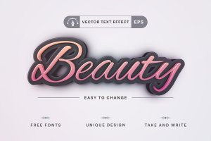 3D描边渐变色- 可编辑文字效果、字体样式 Beauty – Editable Text Effect, Font Style