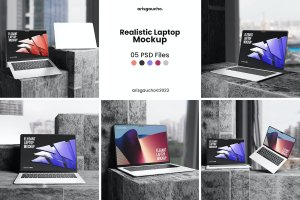 多角度笔记本电脑屏幕演示样机 Realistic Laptop Mockup