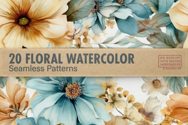 水彩花卉无缝图案 Floral Watercolor Seamless Patterns