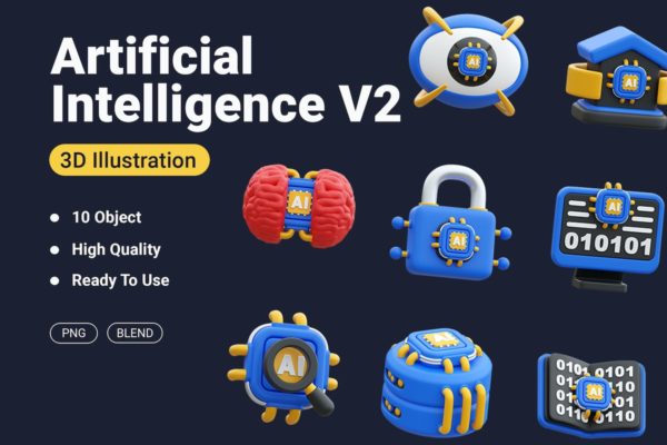 人工智能3D图标v2 Artificial Intelligence V2 3D Icon