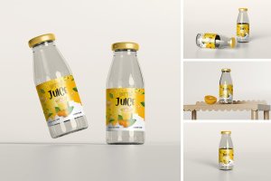 果汁玻璃瓶外观设计样机 Juice Bottle Mockup