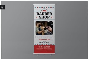 简约理发店易拉宝横幅设计模板 Simple Barbershop Roll Up Banner