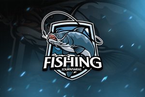 钓鱼比赛吉祥物标志模板 Fishing Tournament Mascot Logo Template