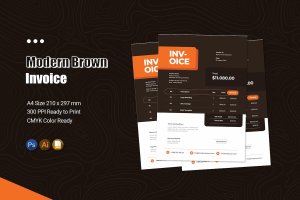 现代棕色发票排版设计模板 Modern Brown Invoice