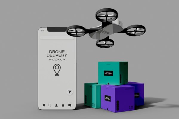 送货无人机智能手机应用程序样机 Smartphone App for Delivery Drone Mockup