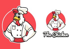 鸡厨师卡通吉祥物Logo模板 Cartoon Chicken Mascot Logo Template