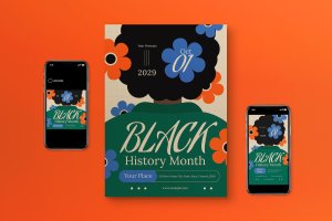绿色扁平设计黑人历史月传单套装 Green Flat Design Black History Month Flyer Set