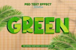 绿色带有木质纹理文字效果PSD智能图层模板 green color with wood textured text effect templat