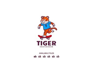 老虎滑板标志设计模板 Tiger Skateboard Logo