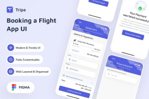 机票航班预订应用程序 UI 设计模板 Tripa – Booking a Flight App UI