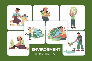 环境保护主题矢量插画素材 Environment Vector Illustration v.2