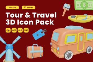 游览和旅行3D图标包v2 Tour and Travel 3D Icon Pack Vol 2