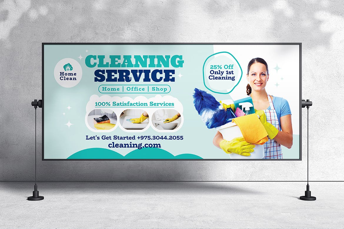 清洁服务广告牌模板 Cleaning Services Billboard Templates 设计小咖