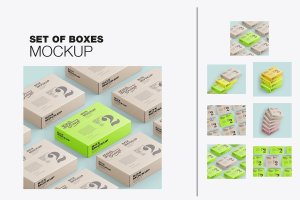 纸板箱样机 Set of Flat Cardboard Boxes Mockup