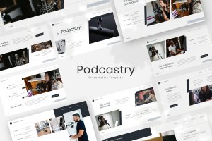 播客直播主题 Google 幻灯片模板 Podcastry — Podcast Google Slides Template