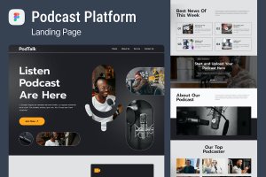 播客着陆页设计 Figma 模板 PodTalk – Podcast Landing Page Figma