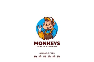 猴子车库工程师标志设计模板 Monkey Garage Mechanic Logo