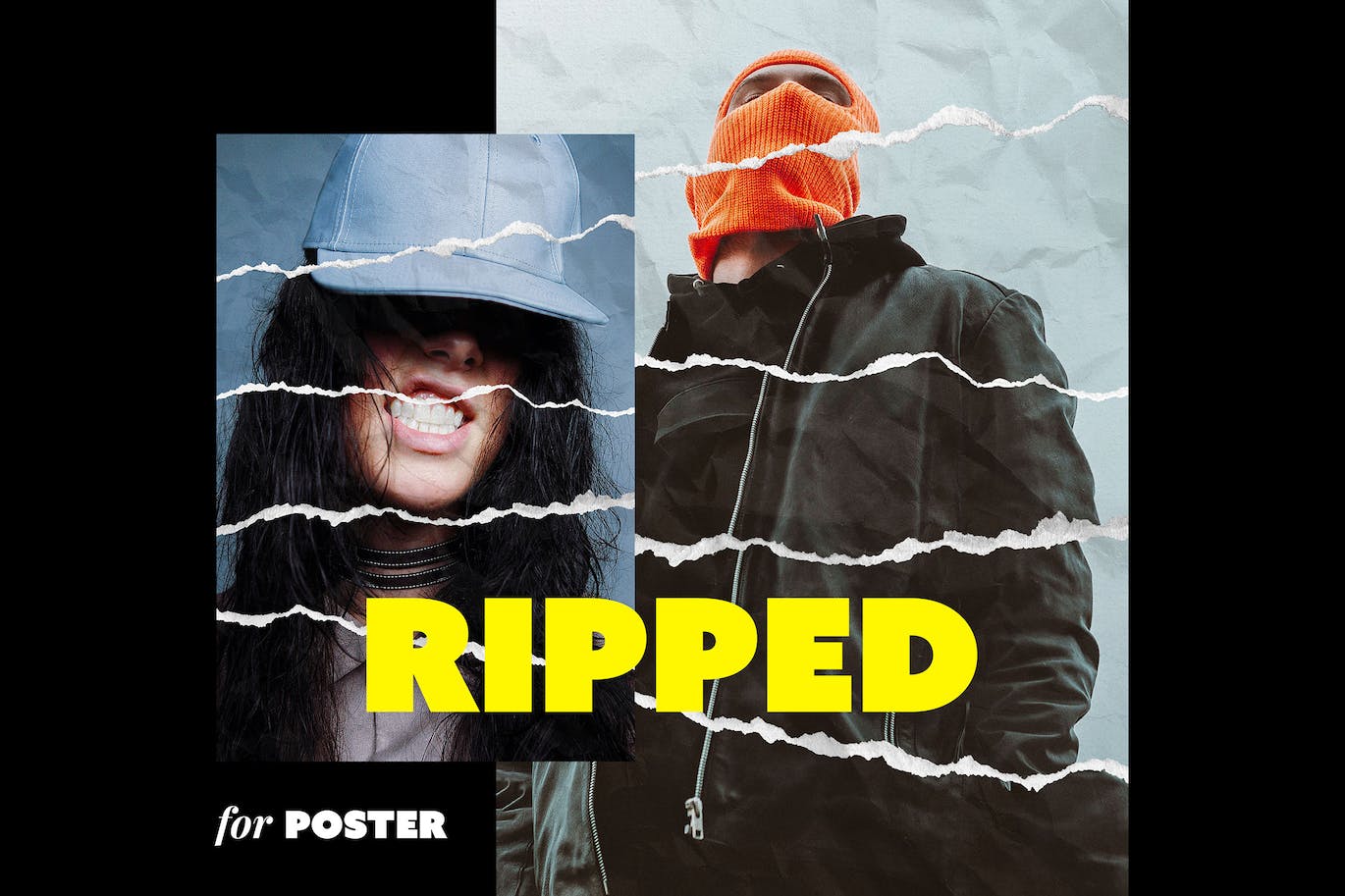 撕纸海报照片效果PSD模板 Ripped Paper Poster Photo Effect 笔刷动作 第1张